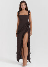 Elara - Ruffled High-Slit Gown