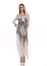 Ghost Bride Costume - Women's Haunted Wedding Halloween Dress with Veil