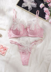 Lilia Embroidered Floral Mesh Lingerie Set with Garter Belt