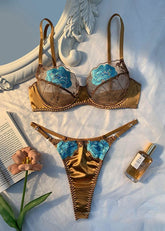 Golden Bloom - Satin Embroidered Lingerie Set