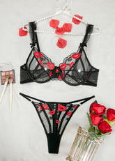 Elysse Red Kiss Embroidered Lingerie Set