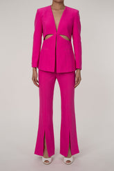 Edge Collarless Cutout Cinch Waist Blazer Two Piece Split Flare Pant Suit