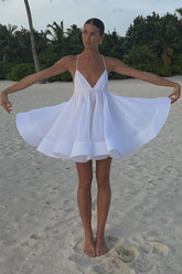 Floating Deep V Spaghetti Strap Lace Up Summer Babydoll Mini Sundress