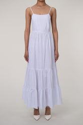 Flowy Bow Tie Backless Tiered Cotton Beach Vacation Cami Maxi Sundress
