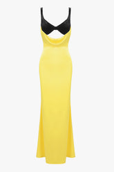 Bustier Bra Cutout Velvet Contrast Satin Sleeveless Evening Maxi Dress