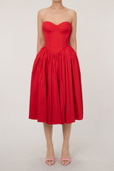 Bustier Strapless Drop Waist Fit & Flare Cocktail Party Midi Dress