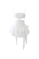 Cut Out Drop Waist Broderie Anglaise Tiered Ruffle Micro Sundress