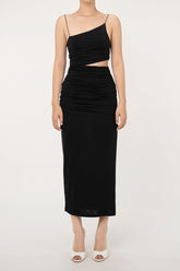 Cutout Spaghetti Strap Split Gathered Bodycon Cocktail Slip Midi Dress