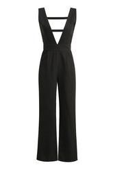 Deep V Neck Sleeveless Cut Out High Waist Wide Leg Tailored Jumpsuit