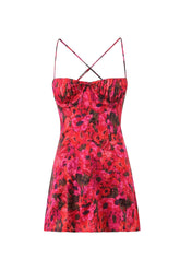 Floral Print Bow Pleated Bustier Cutout Cami Party Micro Mini Dress