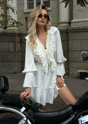 Ruffled Long-Sleeve Mini Dress Romantic Boho Charm