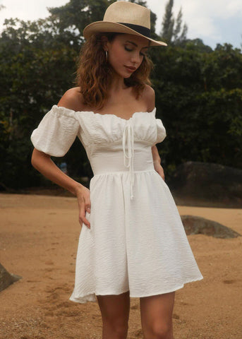 Off-Shoulder Puff Sleeve Mini Dress Feminine & Flirty