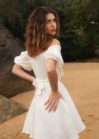 Off-Shoulder Puff Sleeve Mini Dress Feminine & Flirty