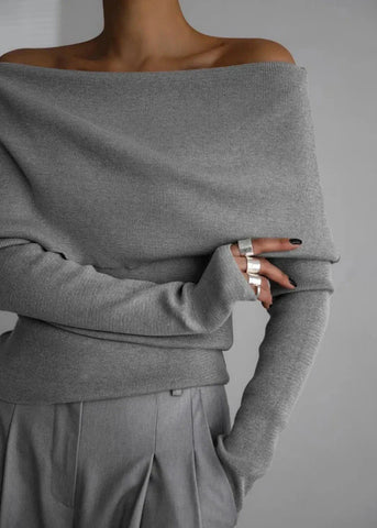 Elegant Off-Shoulder Knit Sweater