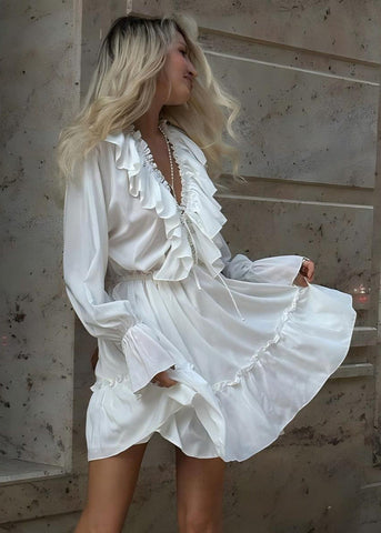 Ruffled Long-Sleeve Mini Dress Romantic Boho Charm
