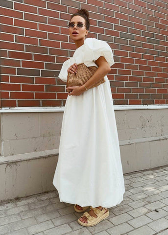 Puff-Sleeve Maxi Dress Effortless Volume