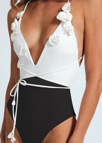 Palma Fleur - One-Piece Swimsuit with 3D Floral Detail and Wrap Tie