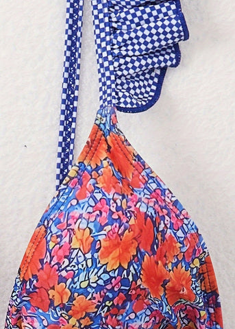 Mediterranean Bloom - One-Piece Swimsuit with Ruffled Straps