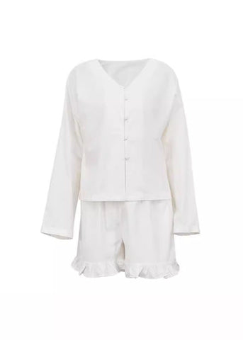 Linen Grace - Two-Piece Ruffle Trim Cotton-Linen Set