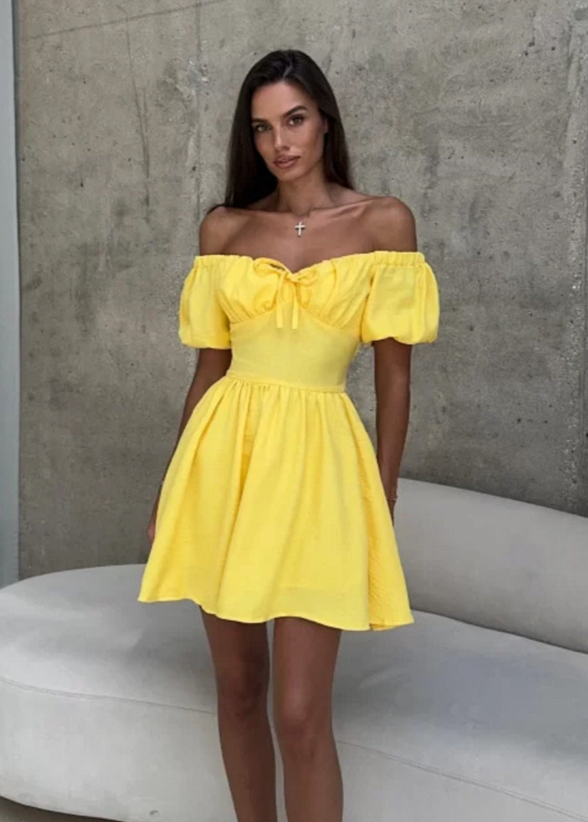 Off-Shoulder Puff Sleeve Mini Dress Feminine & Flirty