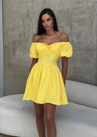 Off-Shoulder Puff Sleeve Mini Dress Feminine & Flirty