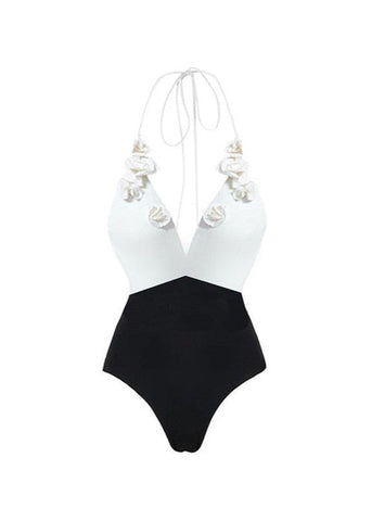 Palma Fleur - One-Piece Swimsuit with 3D Floral Detail and Wrap Tie