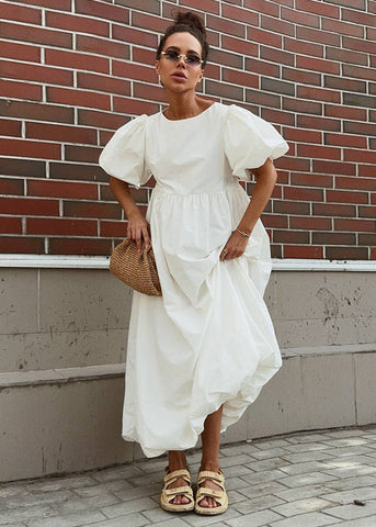 Puff-Sleeve Maxi Dress Effortless Volume