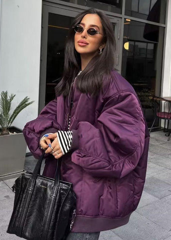 Plum Riot - Oversized Satin Bomber Jacket