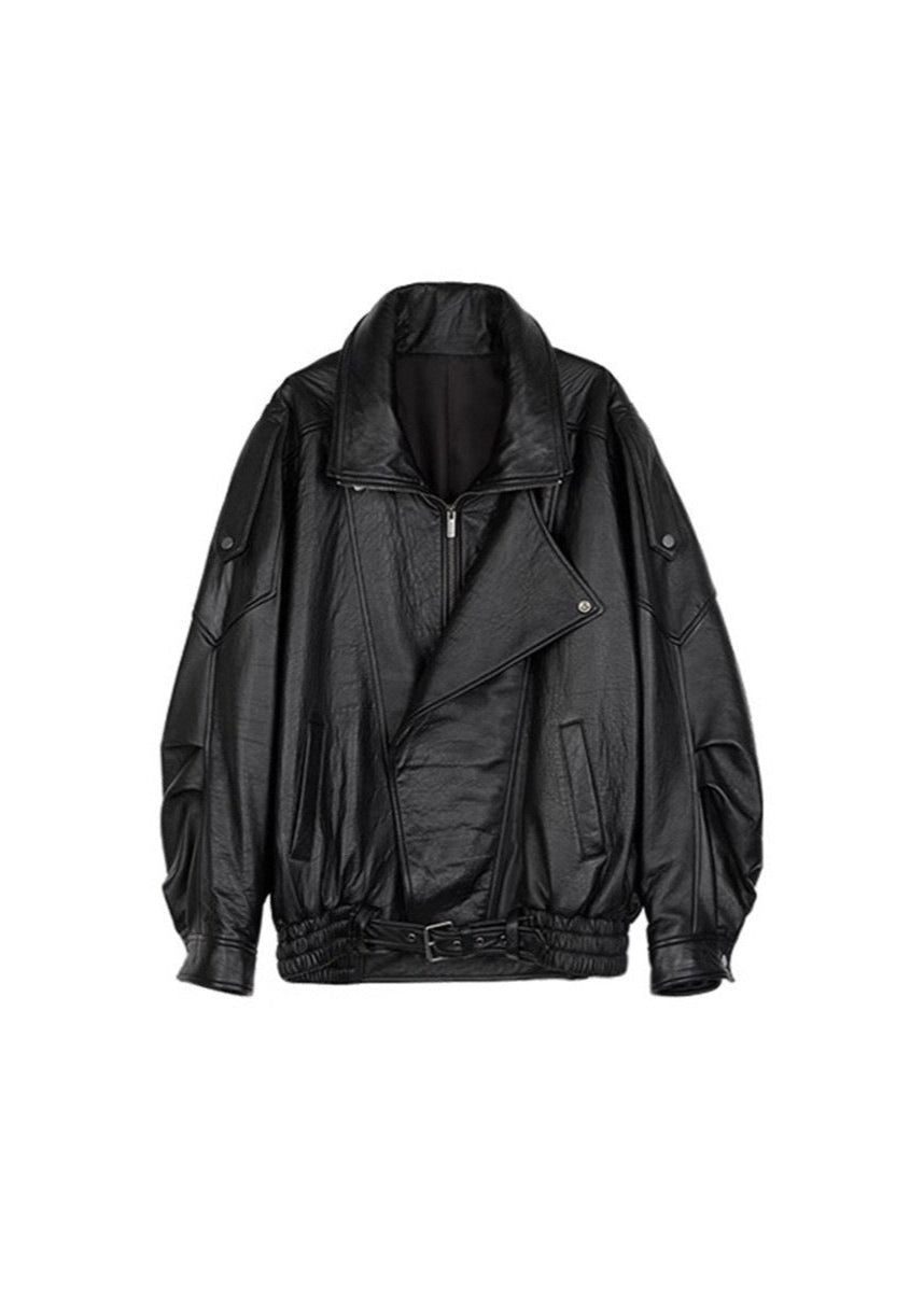 Oversized Leather Biker Jacket Vintage-InspiRed Statement