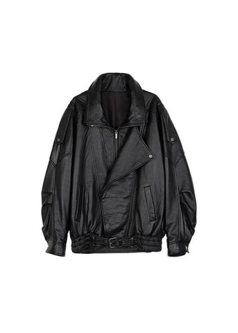 Oversized Leather Biker Jacket Vintage-InspiRed Statement
