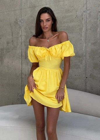 Off-Shoulder Puff Sleeve Mini Dress Feminine & Flirty