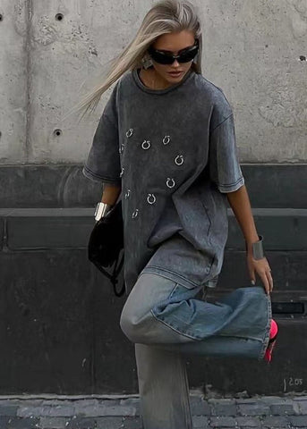 Shadow Pierced Oversized Tee Washed Black Street Statement