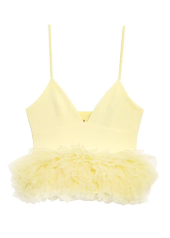Limoncello Ruffle Peplum Top V-Neck Tulle Cami Blouse