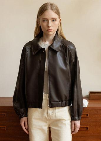 Elise - Faux Leather Bomber Jacket