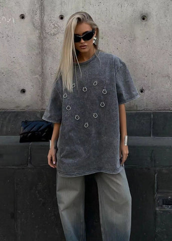 Shadow Pierced Oversized Tee Washed Black Street Statement