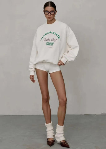 Palm Bay Oversized Graphic Sweatshirt White Crewneck Pullover