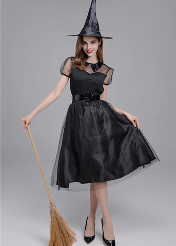 Midnight Enchantress - Women's Black Witch Costume Dress with Hat and Accessories
