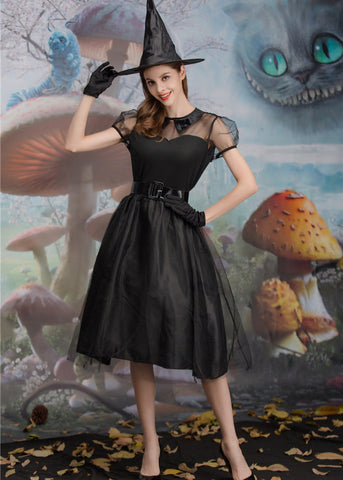 Midnight Enchantress - Women's Black Witch Costume Dress with Hat and Accessories