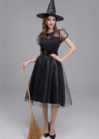 Midnight Enchantress - Women's Black Witch Costume Dress with Hat and Accessories