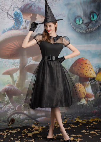 Midnight Enchantress - Women's Black Witch Costume Dress with Hat and Accessories
