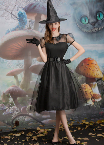Midnight Enchantress - Women's Black Witch Costume Dress with Hat and Accessories