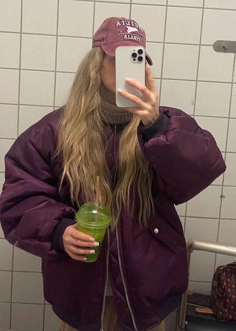 Plum Riot - Oversized Satin Bomber Jacket