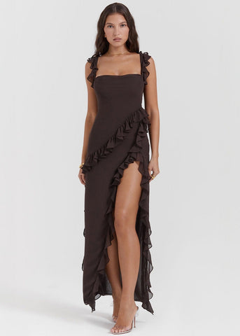 Elara - Ruffled High-Slit Gown