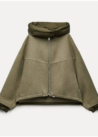 Oversized Hooded Zip Jacket - Padded Collar Comfort