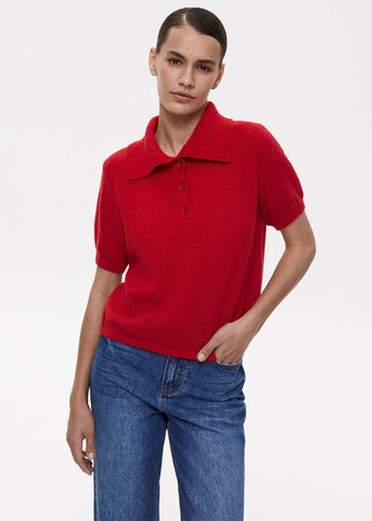 Riviera Knit Polo Shirt Bold Red Short Sleeve Button Top