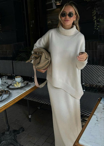 Lorienne - Oversized Knit Sweater and Maxi Skirt Set