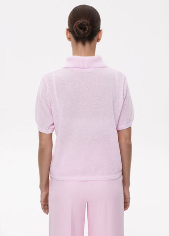 Luna Textured Knit Polo Top Soft Pink Button-Up Tee