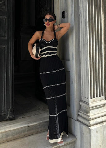 Knitted Contrast Trim Maxi Dress