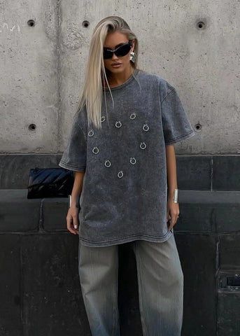 Shadow Pierced Oversized Tee Washed Black Street Statement