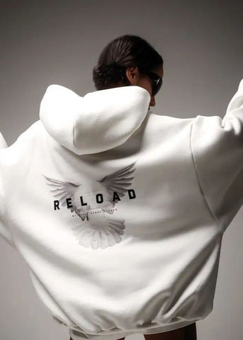 Reload Oversized Hoodie Graphic Back Streetwear Sweatshirt for Women